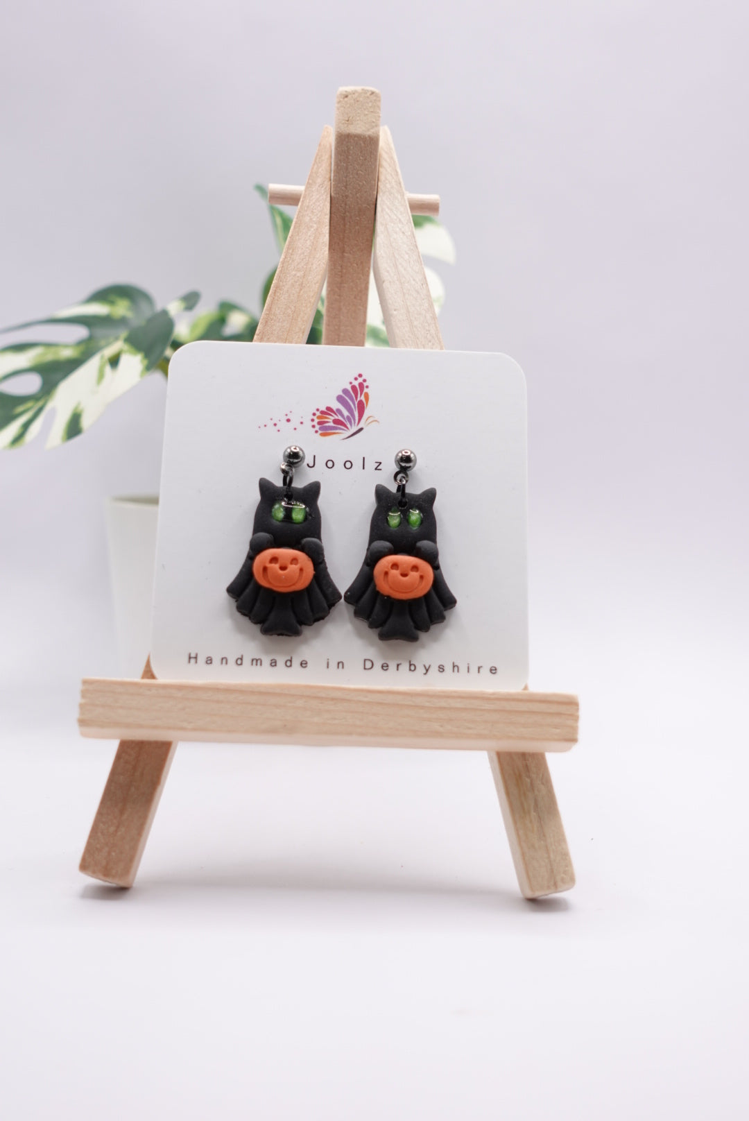Black Pumpkin Ghost Cat Earrings