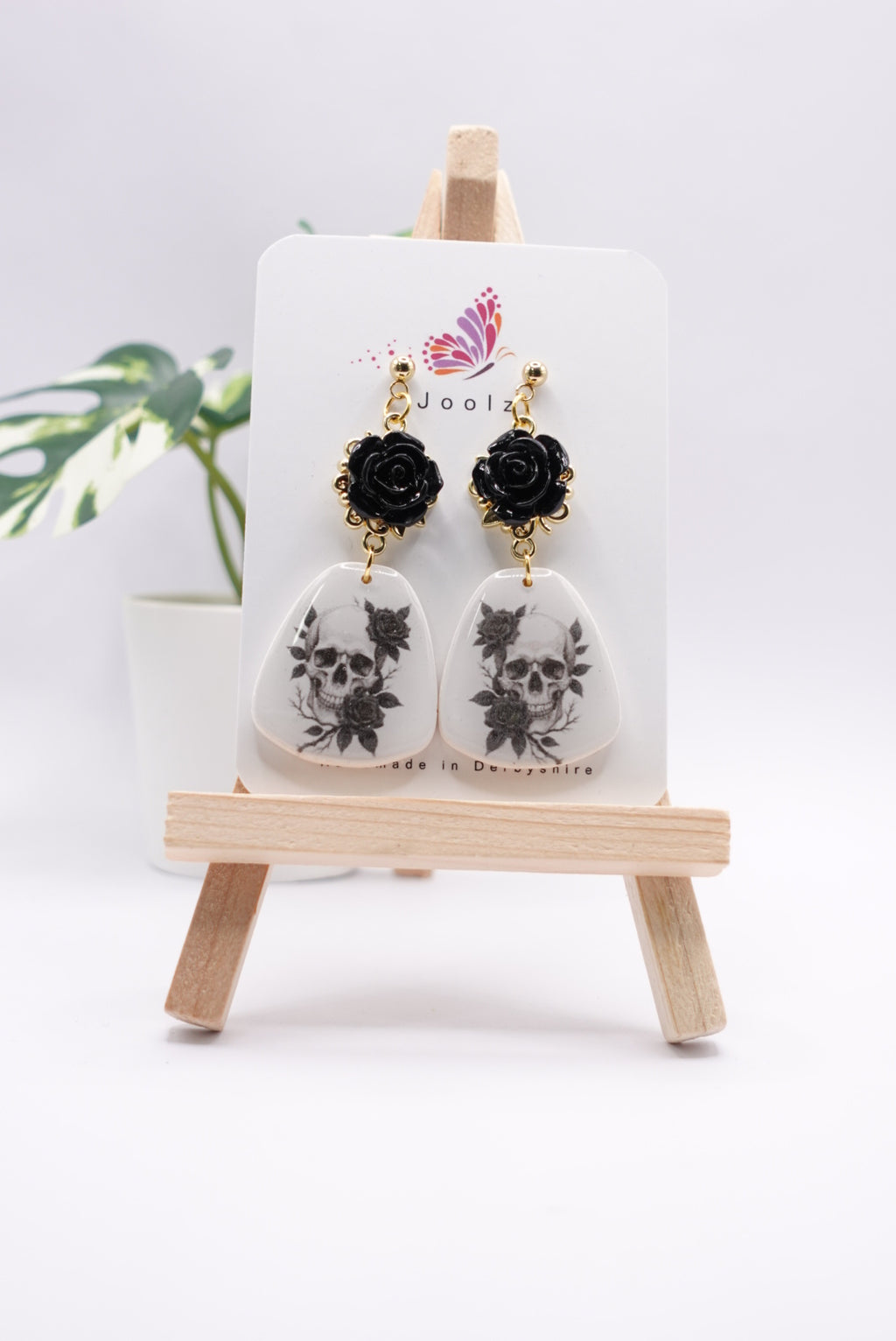 Black Skull Rose Dangle Earrings
