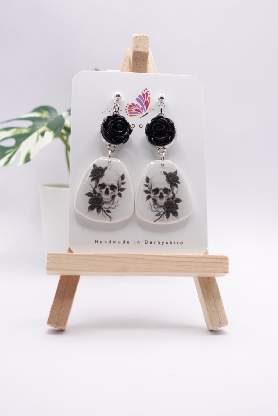 Black Skull Rose Dangle Earrings