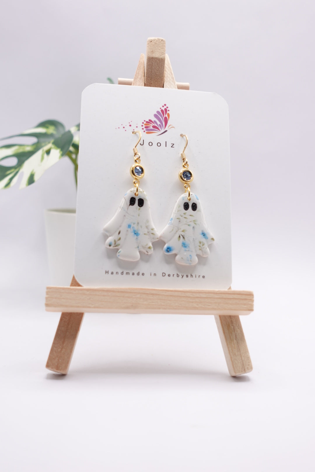 Blue Floral Ghost Dangle Earrings