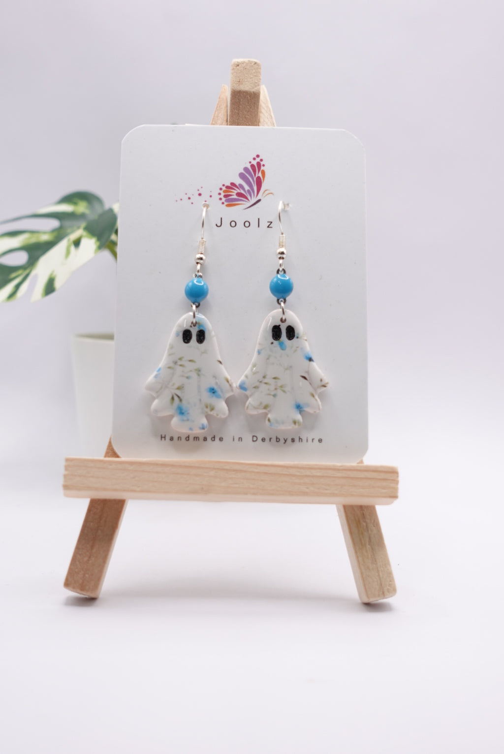 Blue Floral Ghost Dangle Earrings