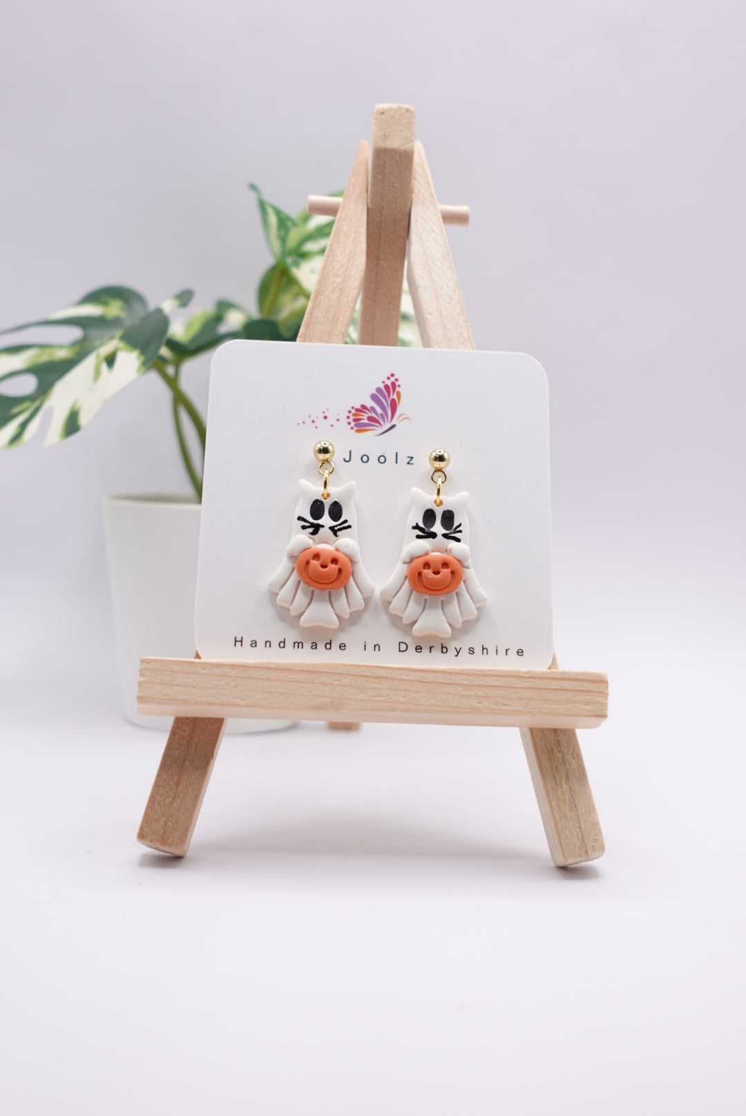 Pumpkin Ghost Cat Earrings