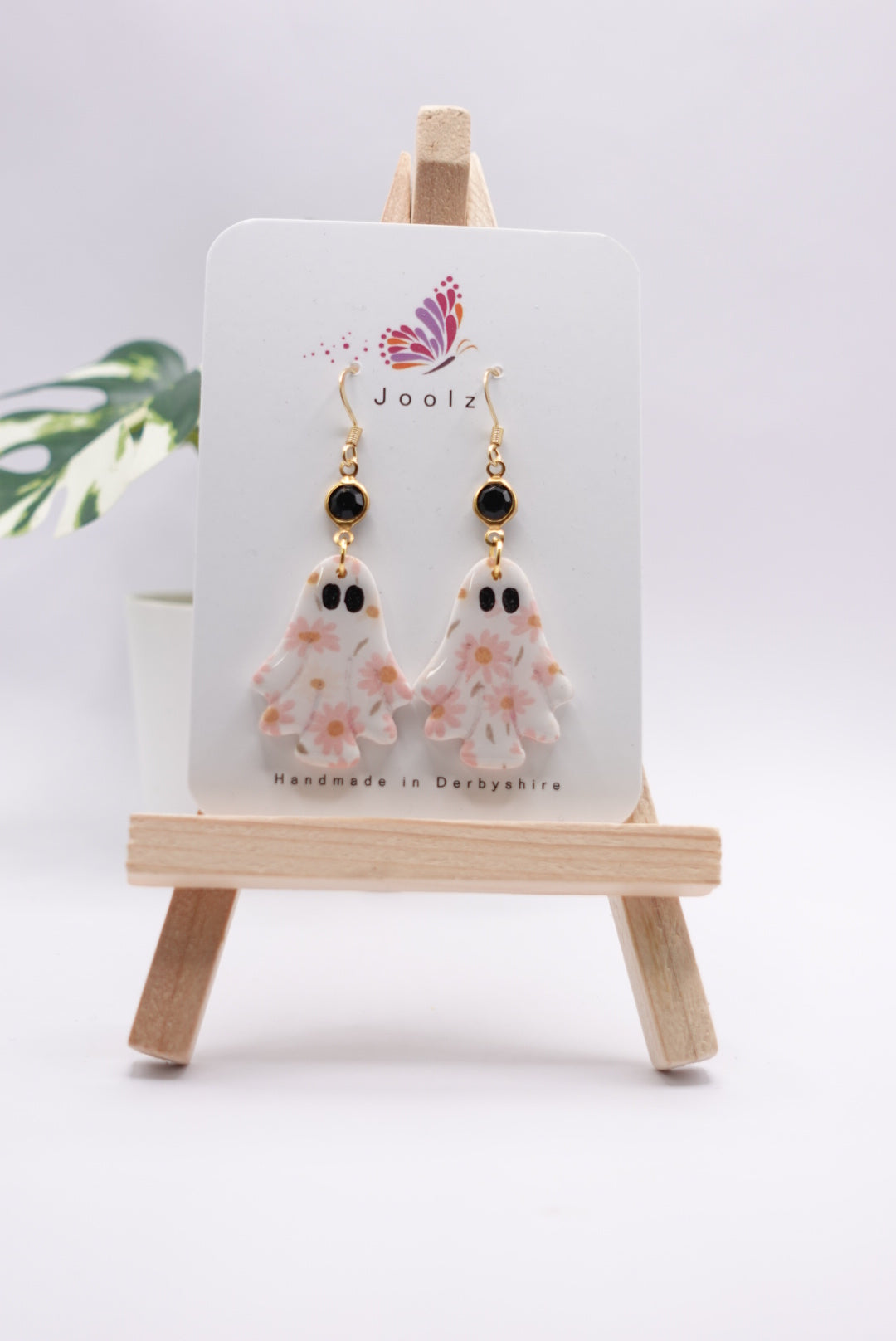 Pink Floral Ghost Dangle Earrings