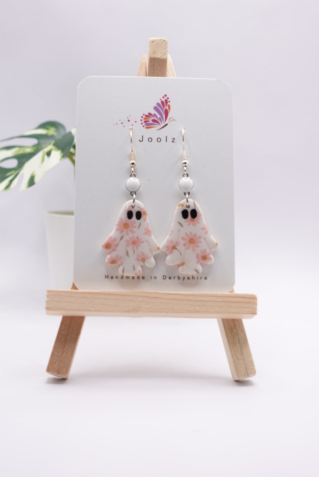 Pink Floral Ghost Dangle Earrings